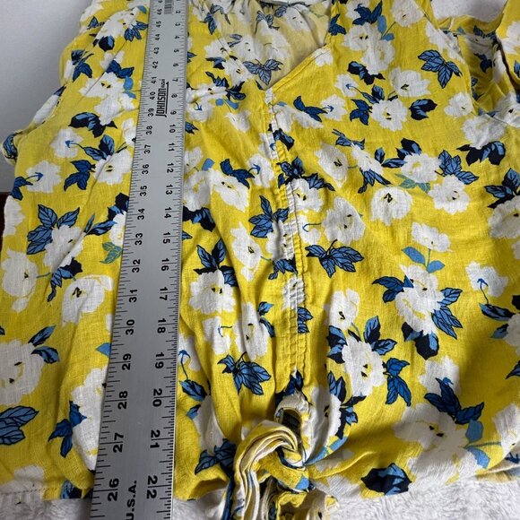 Charter Club Womens Yellow Floral Linen Tie-Front Blouse Top Large Short Sleeve - Picture 8 of 8